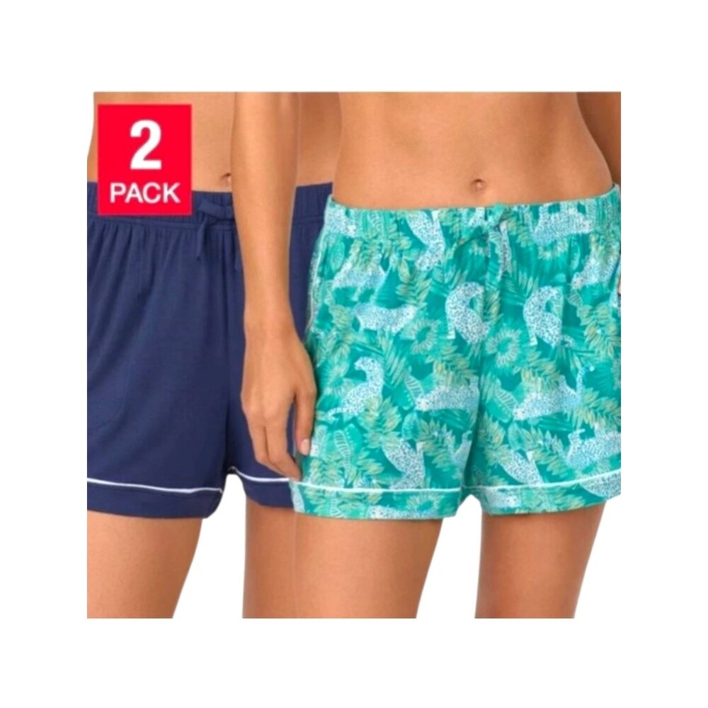New Room Service 2 Pack Lounge Short Extra Large Teal Cheetah Navy  Pjs Pajamas